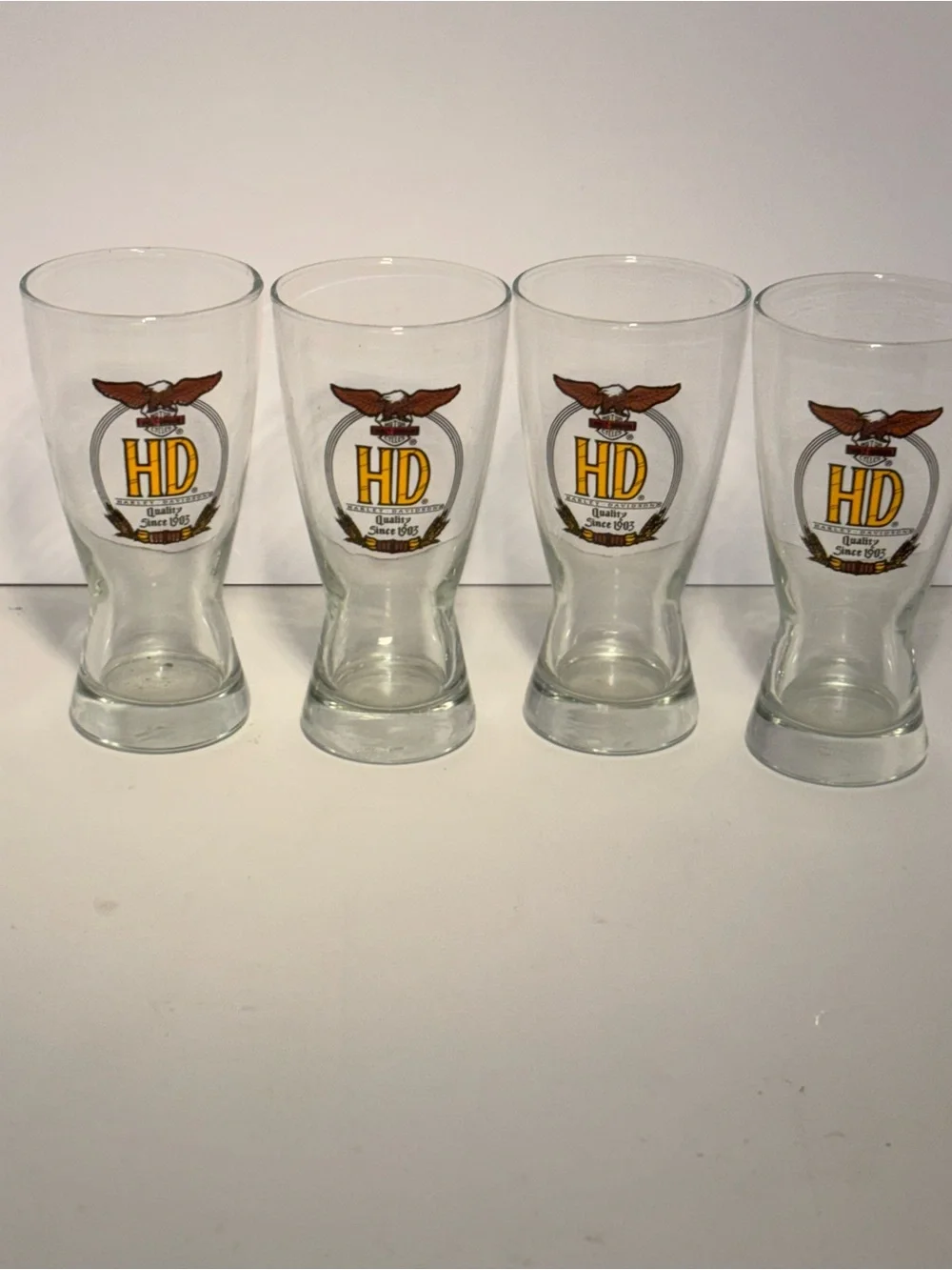 VTG Harley Davidson 90th Anniv Pilsner Glasses Set of 4 HD Beer Barware